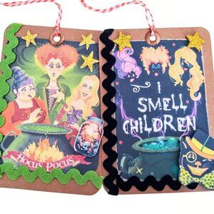 My New Giant Double sided Tags! Colorful Hocus Pocus Halloween Set Of Two!!